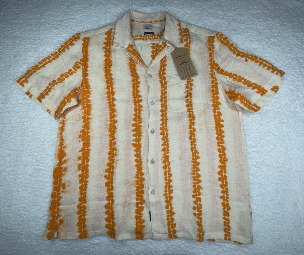 New Faherty Shibori Palma Linen Shirt Camp Citrus Valley/Orange Cream NWT $168 - Picture 3 of 16